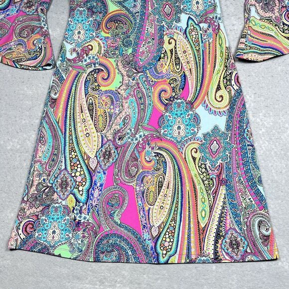 Tommy Hilfiger A Line Dress Size 4 Colorful Paisley Bell Sleeve Boho Dress - Picture 4 of 11